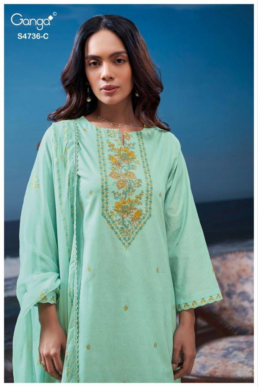 ALYARA 4736 By GANGA 4736 A TO 4736 D Beautiful Festive Suits Stylish Colorful Fancy Casual Wear & Ethnic Wear PREMIUM COTTON Dresses At Wholesale Price